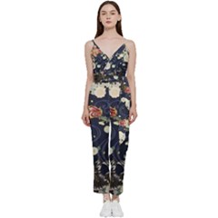 Japanese Wave Koi Illustration Pattern V-neck Camisole Jumpsuit