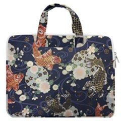 Japanese Wave Koi Illustration Pattern Macbook Pro 15  Double Pocket Laptop Bag 