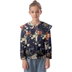 Japanese Wave Koi Illustration Pattern Kids  Peter Pan Collar Blouse