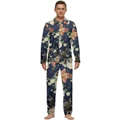 Japanese Wave Koi Illustration Pattern Men s Long Sleeve Velvet Pocket Pajamas Set