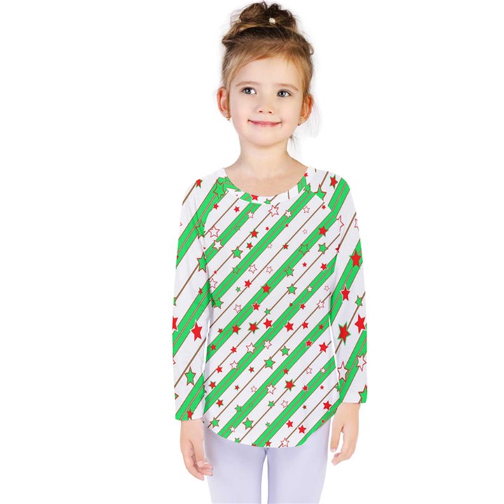 Christmas Paper Stars Pattern Texture Background Colorful Colors Seamless Kids  Long Sleeve T-Shirt