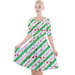 Christmas Paper Stars Pattern Texture Background Colorful Colors Seamless Quarter Sleeve A-line Dress With Pockets by Ket1n9