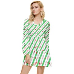 Christmas Paper Stars Pattern Texture Background Colorful Colors Seamless Tiered Long Sleeve Mini Dress by Ket1n9