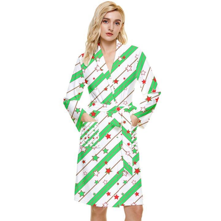 Christmas Paper Stars Pattern Texture Background Colorful Colors Seamless Long Sleeve Velvet Robe