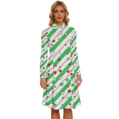 Christmas Paper Stars Pattern Texture Background Colorful Colors Seamless Long Sleeve Shirt Collar A-line Dress by Ket1n9