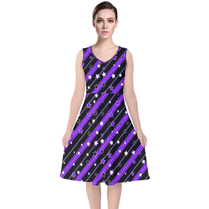 Christmas Paper Star Texture V-Neck Midi Sleeveless Dress 