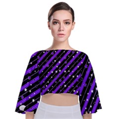 Christmas Paper Star Texture Tie Back Butterfly Sleeve Chiffon Top