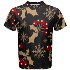 Christmas Pattern With Snowflakes Berries Men s Cotton T-shirt