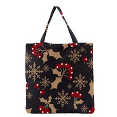 Christmas Pattern With Snowflakes Berries Grocery Tote Bag