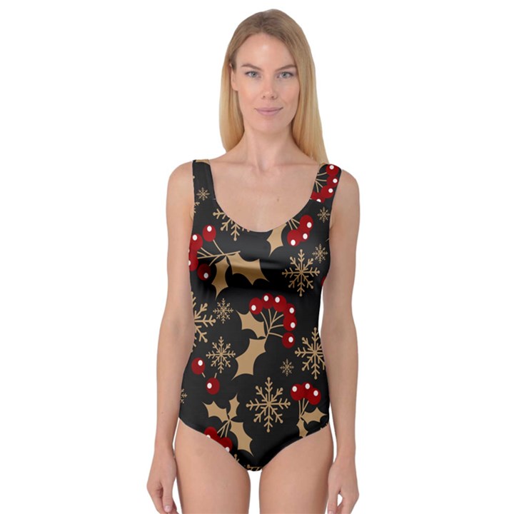 Christmas Pattern With Snowflakes Berries Princess Tank Leotard 