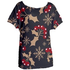 Christmas Pattern With Snowflakes Berries Women s Oversized T-shirt