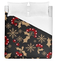 Christmas Pattern With Snowflakes Berries Duvet Cover (queen Size)