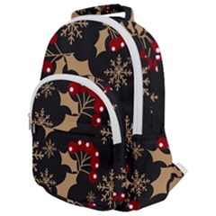 Christmas Pattern With Snowflakes Berries Rounded Multi Pocket Backpack