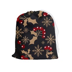 Christmas Pattern With Snowflakes Berries Drawstring Pouch (xl)