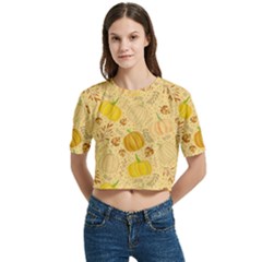 Pumpkins Autumn Fall Harvest Women s Round Neck Short Sleeve Crop Top by Apenda