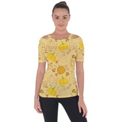 Pumpkins Autumn Fall Harvest Shoulder Cut Out Short Sleeve Top