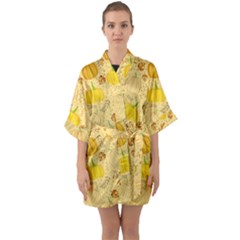 Pumpkins Autumn Fall Harvest Half Sleeve Satin Kimono 