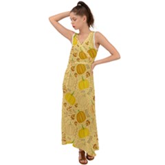 Pumpkins Autumn Fall Harvest V-neck Chiffon Maxi Dress