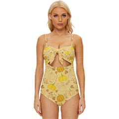 Pumpkins Autumn Fall Harvest Knot Front One-piece Swimsuit