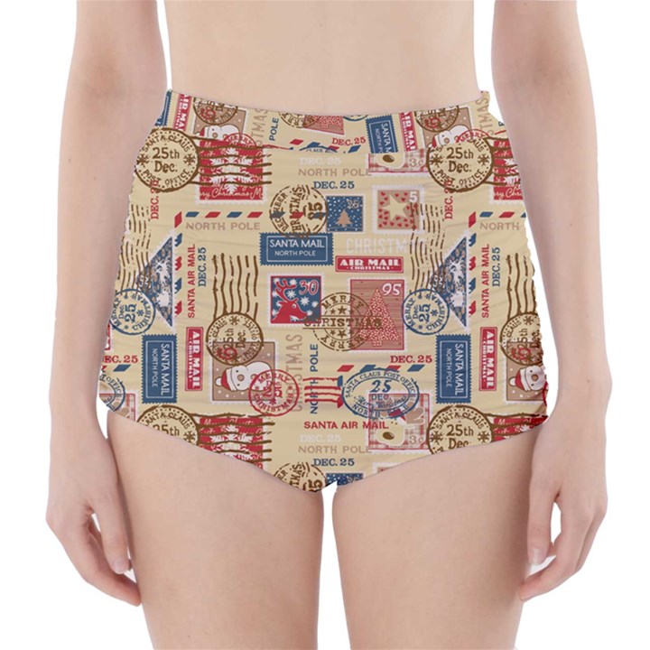 Letters Writing Paper Text Pattern High-Waisted Bikini Bottoms