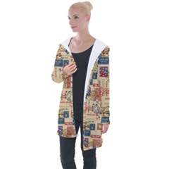 Letters Writing Paper Text Pattern Longline Hooded Cardigan