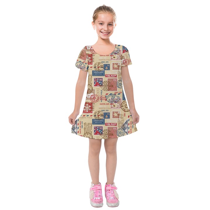 Letters Writing Paper Text Pattern Kids  Short Sleeve Velvet Dress