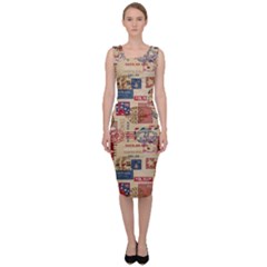 Letters Writing Paper Text Pattern Sleeveless Pencil Dress