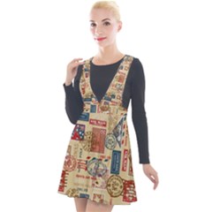 Letters Writing Paper Text Pattern Plunge Pinafore Velour Dress