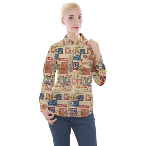 Letters Writing Paper Text Pattern Women s Long Sleeve Pocket Shirt by Apenda