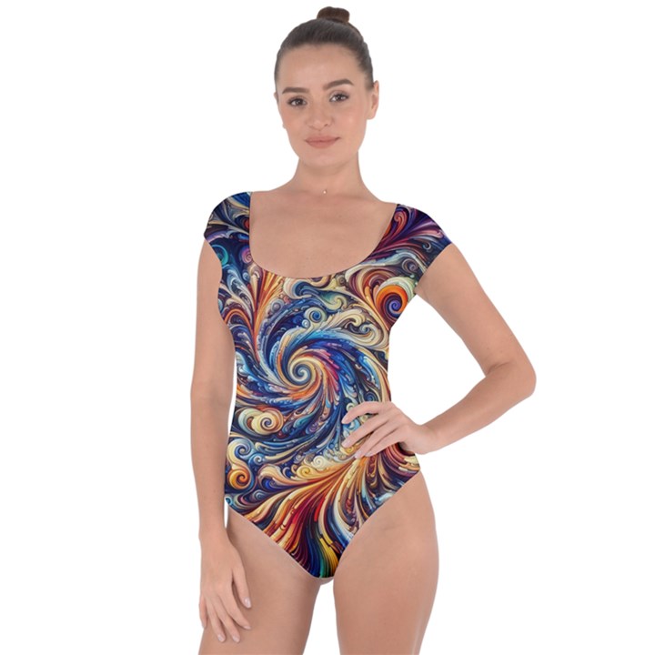 Colorful Motion Abstract Art Short Sleeve Leotard 