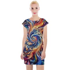 Colorful Motion Abstract Art Cap Sleeve Bodycon Dress