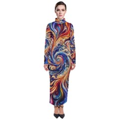 Colorful Motion Abstract Art Turtleneck Maxi Dress