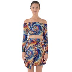 Colorful Motion Abstract Art Off Shoulder Top With Skirt Set