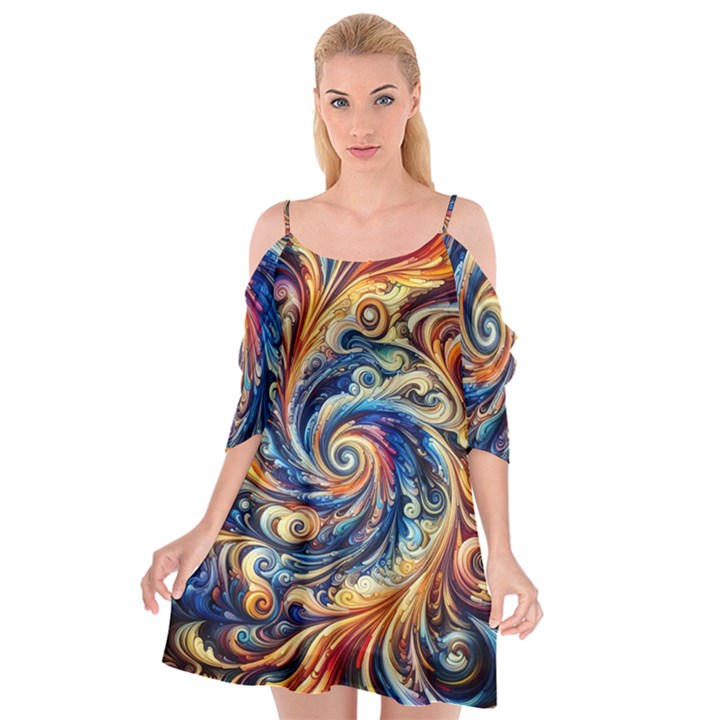 Colorful Motion Abstract Art Cutout Spaghetti Strap Chiffon Dress