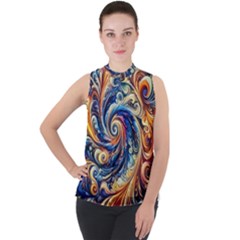 Colorful Motion Abstract Art Mock Neck Chiffon Sleeveless Top by ExtraGoodSauce