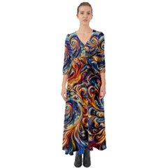 Colorful Motion Abstract Art Button Up Boho Maxi Dress by ExtraGoodSauce