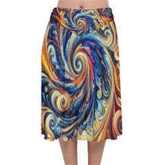 Colorful Motion Abstract Art Velvet Flared Midi Skirt