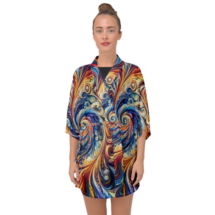 Colorful Motion Abstract Art Half Sleeve Chiffon Kimono