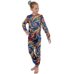 Colorful Motion Abstract Art Kids  Long Sleeve Set 