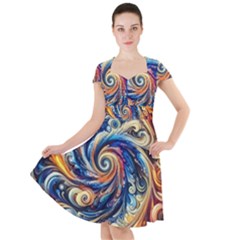 Colorful Motion Abstract Art Cap Sleeve Midi Dress