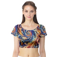 Colorful Motion Abstract Art Short Sleeve Crop Top