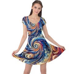 Colorful Motion Abstract Art Cap Sleeve Dress