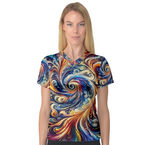 Colorful Motion Abstract Art V-neck Sport Mesh T-shirt by ExtraGoodSauce