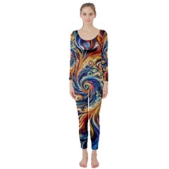 Colorful Motion Abstract Art Long Sleeve Catsuit