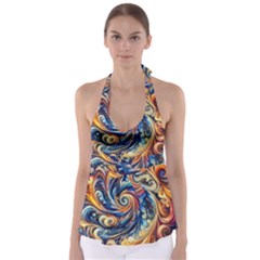 Colorful Motion Abstract Art Tie Back Tankini Top