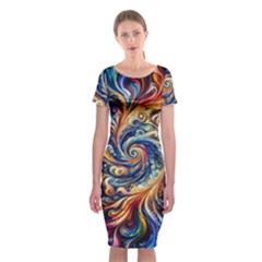 Colorful Motion Abstract Art Classic Short Sleeve Midi Dress by ExtraGoodSauce