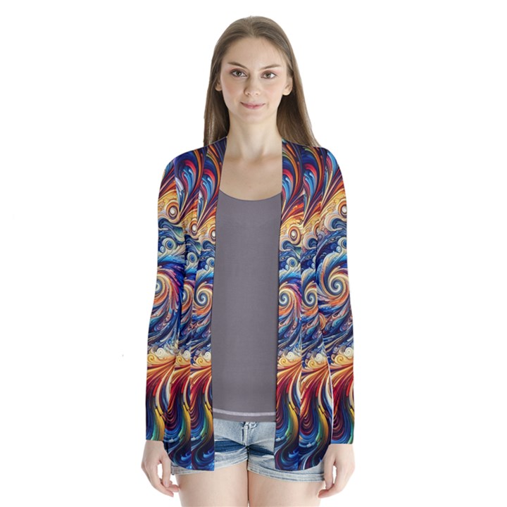 Colorful Motion Abstract Art Drape Collar Cardigan