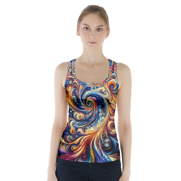 Colorful Motion Abstract Art Racer Back Sports Top