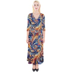 Colorful Motion Abstract Art Quarter Sleeve Wrap Maxi Dress by ExtraGoodSauce