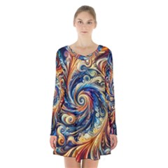 Colorful Motion Abstract Art Long Sleeve Velvet V-neck Dress